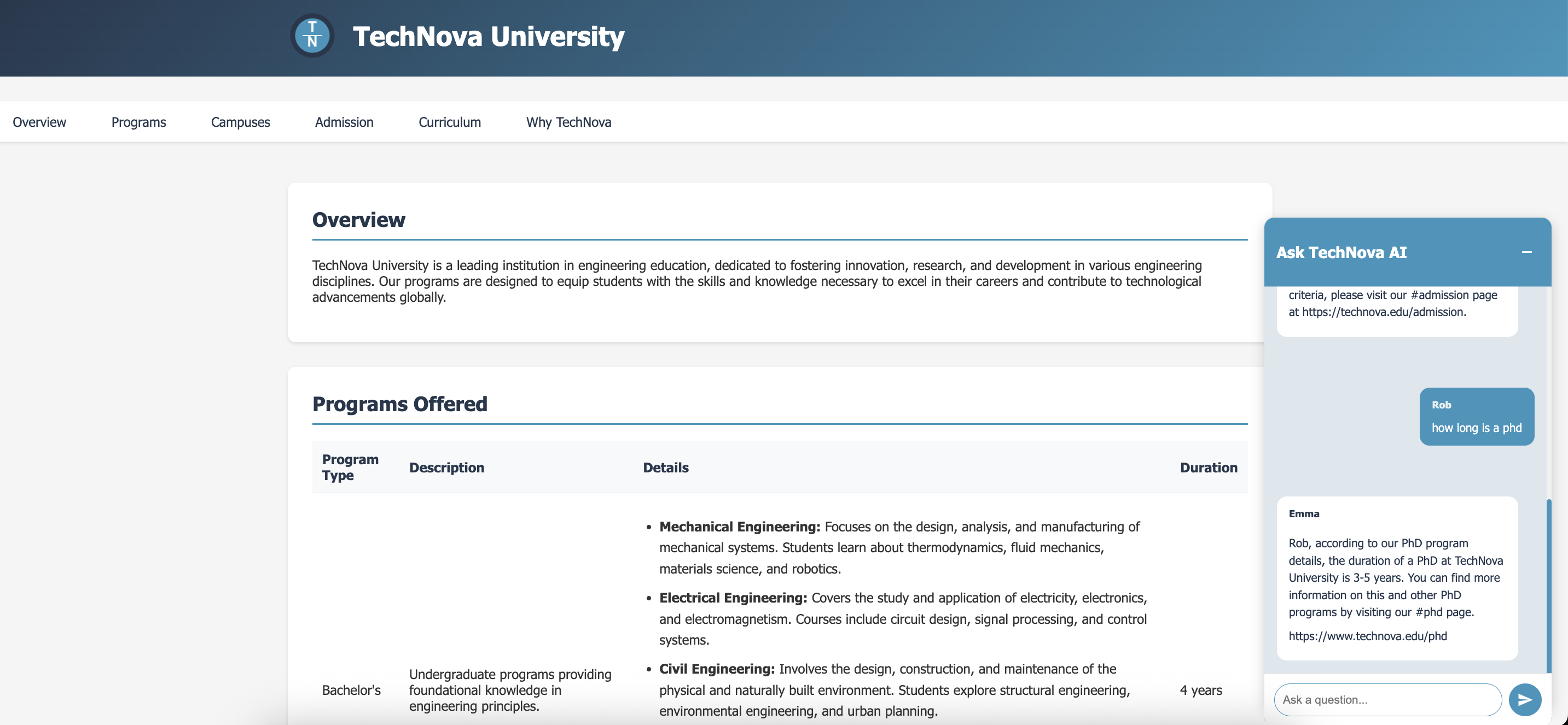 TechNova University AI Chat Assistant